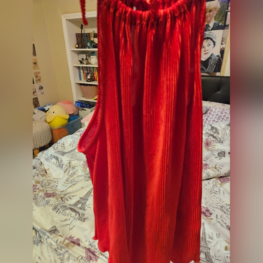 Vibrant Red Pleated Shirt